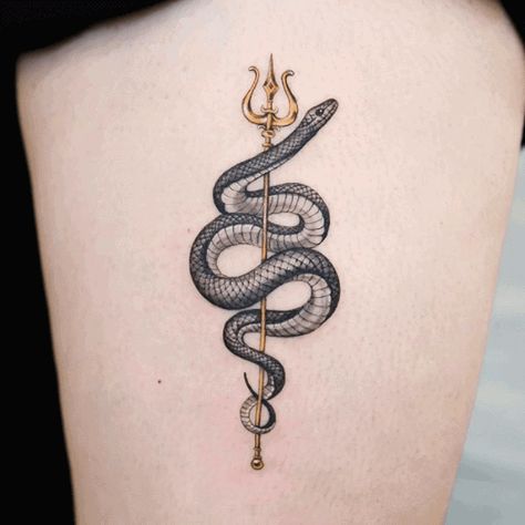 Snake Tattoo Designs & Meanings [2020 Guide] - Tattoo Stylist Trident Tattoo, Serpent Tattoo, Snake Tattoo Design, Dagger Tattoo, Stylist Tattoos, Tattoo Designs And Meanings, Best Tattoo Designs, Snake Tattoo, Chest Tattoo