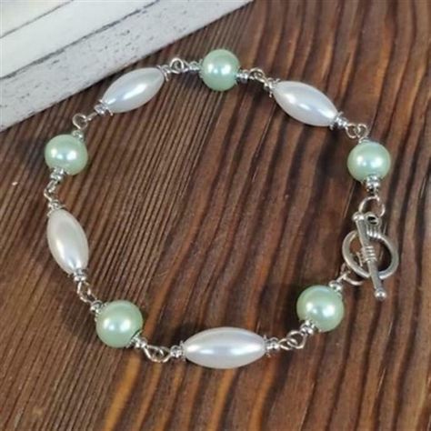 Glass Pearl Bracelet Silver White Mint Green Pearl Bracelet Silver, Mint Bracelet, Mint Green Color, Rainbow Bracelet, Gold Charm Bracelet, Gold Bracelet Cuff, Silver Charm Bracelet, Pink Bracelet, Beaded Stretch Bracelet