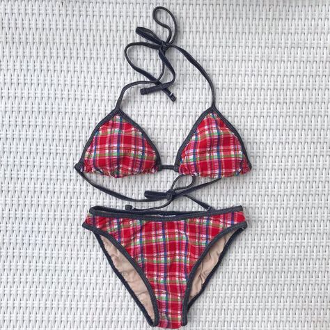 2000 Bikinis Vintage, Vintage Bikinis, Gingham Bathing Suit, Plaid Bikinis, Swimsuits Outfits, Cute Bathing Suits, Summer Bikinis, Cute Bikinis, Fire Fits