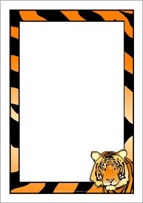 Tiger-themed A4 page borders (SB4957) - SparkleBox Tiger Day Board Decoration, Animals Border Design, Tiger Theme Bulletin Boards, Tigers Classroom Theme, Tiger Classroom Door, Tiger Template Free Printable, Assignment Ideas Creative Front Page, Project Tiger, Community Helpers Preschool Activities