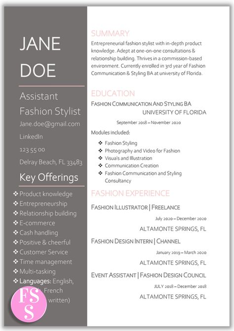 Fashion Stylist Resume, Cv Cover Letter Example, Fashion Stylist Portfolio, Fashion Designer Resume, Fashion Cv, Retail Resume, Application Ideas, Fashion Resume, Designer Resume