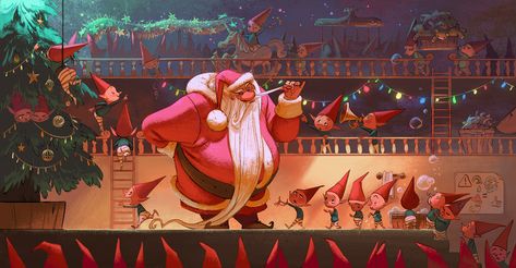 Santa's Workshop on Behance Guided Art, Christmas Artwork, Animated Christmas, Christmas Scene, Christmas Illustration, Animal Sculptures, Book Illustration, Dia De Muertos, Christmas Art