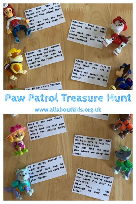 If your little one loves Paw Patrol then why not try a Paw Patrol treasure hunt. Paw Patrol Scavenger Hunt Ideas, Paw Patrol Birthday Scavenger Hunt, Paw Patrol Scavenger Hunt Clues, Paw Patrol Treasure Hunt, Paw Patrol Games For Toddlers, Paw Patrol Play Ideas, Paw Patrol Pirate Party, Pas Patrol Birthday Ideas, Paw Patrol Scavenger Hunt