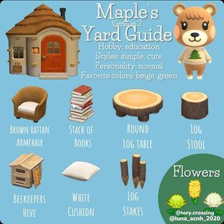 Beau Yard Guide Acnh, Marcie Yard Guide Acnh, Cottage Core Villagers Acnh List, Forestcore Acnh, Cosy Games, Acnh Tips, Acnh Yard, Animale Crossing, Acnh Villagers