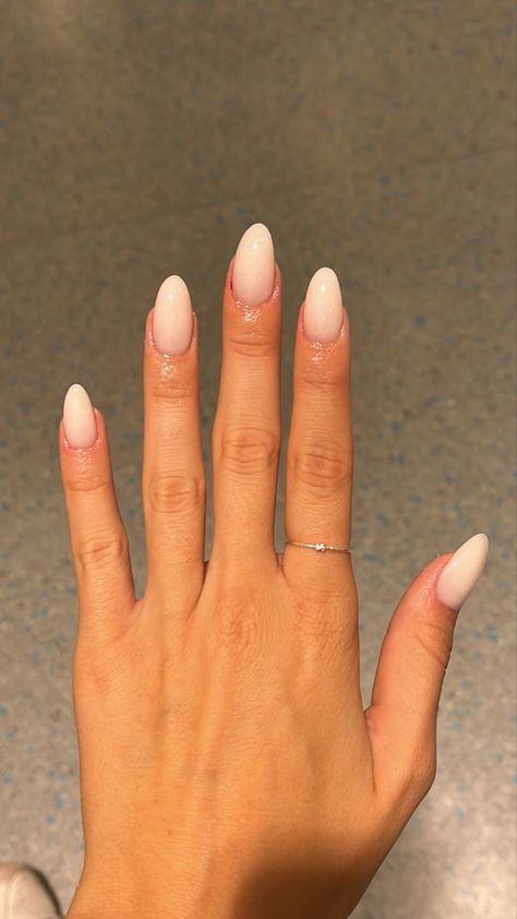 Milk White Acrylic Nails Almond, Milk Nails White, Milk Colored Nails, Plain Basic Nails, Almond Milk White Nails, Plain Prom Nails, White Builder Gel Nails, Basic Plain Nails, Milk Nails Almond