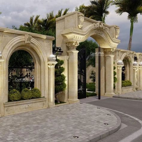 Home Gates Entrance, Front Gate Elevation Design, Fancy Gates Entrance, Castle Gates Entrance, Classical Gate Design, Mansion Gates Entrance, Classic Gate Design, Fence Design Modern, Luxury Fence