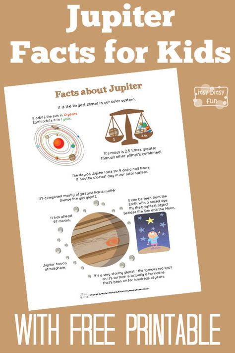 Fun Jupiter Facts for Kids With Free Printables Jupiter Activities For Kids, Jupiter Facts For Kids, Facts About Jupiter, Jupiter Facts, Apologia Astronomy, Solar System Facts, Solar System Unit, Planet Project, Free Printables For Kids