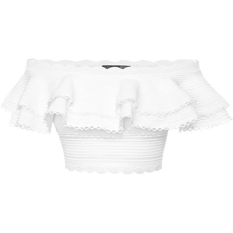 Alexander McQueen Off The Shoulder Cropped Top ($1,705) ❤ liked on Polyvore featuring tops, shirts, crop top, cropped, white, white ruffle top, off shoulder ruffle top, ruffle shirt, ruffle top and white shirt White Ruffle Shirt, White Off Shoulder Top, White Ruffle Top, White Knit Top, 일본 패션, White Off The Shoulder, Off Shoulder Shirt, Ruffle Crop Top, Off Shoulder Crop Top