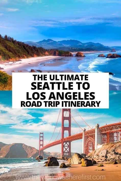 The ultimate Seattle to Los Angeles road trip itinerary included things to do, where to stay and options to extend the drive to San Diego. Pnw Vacation, Los Angeles Road Trip, Coastal Highway, Pacific Coast Road Trip, Berlin Marathon, Rv Trips, Usa Trip, Usa Roadtrip, San Diego Travel