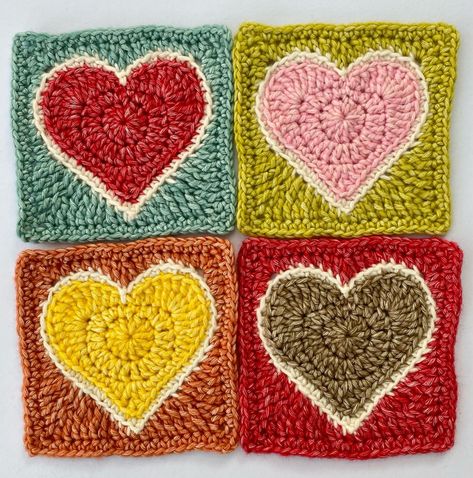 Crochet Patterns For Summer, Valentines Blanket, Crochet Hearts, Heart Blanket, Granny Square Crochet Patterns Free, Heart Square, Easy Crochet Patterns Free, Granny Square Bag, Crochet Decoration