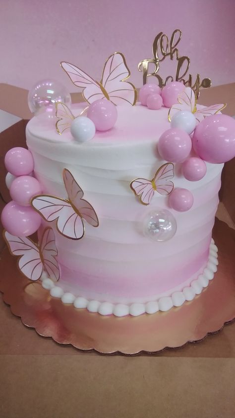 Baby Shower Butterfly Cake, Butterfly Cake For Baby Girl, Baby Shower Cakes Girl Butterfly, 2 Tier Birthday Cake Butterfly, Pink Cake Butterfly, Butterfly Cake Design, Pink Butterfly Cake, Light Pink Butterfly Cake, Butterfly Cake Baby Shower Pink