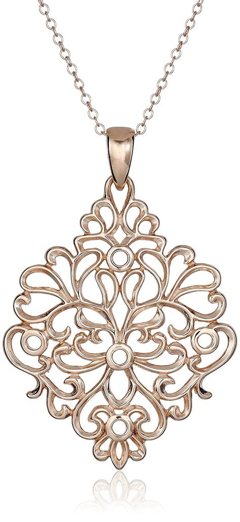 Rose Gold Plated Sterling Silver Filigree Pendant Necklace, 18' * Check out the image by visiting the link. (This is an Amazon Affiliate link) Filigree Pendant Necklace, Filigree Necklaces, Filigree Pendant, Sterling Silver Filigree, Jewelry Pendant, Silver Filigree, Gold Plated Sterling Silver, Rose Gold Plates, Pendant Jewelry