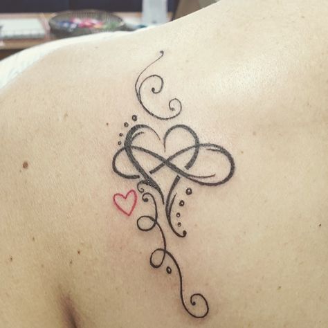 Hearts and the infinity sign on left shoulder Everlasting Love Tattoo, Heart With Infinity Tattoo, Memorial Tattoo Quotes, Grandma Tattoos, Infinity Tattoo Designs, Love Tattoo, Infinity Sign, Sunflower Tattoos, Lace Tattoo