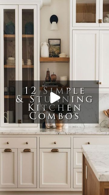 Kreiss on Instagram: "Here are the 12 best simple and stunning kitchen cabinet, counter, and backsplash combinations.

#interiordesigntrends #interiordesigninspiration #interiordesignideas #interiordesigntips #interiordesign #interiordesignersofinstagram #cabinets #neutralhomedecor #neutralhomeaesthetic #kitchenrenovation #kitchendesignideas #kitchensofinstagram" Light Floors And Dark Cabinets, Kitchen Cabinets Wood And Paint Combo, Backsplash With Greige Cabinets, Sw Alpaca Kitchen Cabinets, Light Kitchen Cabinets With Dark Floors, Beige Cabinets Marble Countertops, Quartz Countertops With Greige Cabinets, Harbor Color Kitchen Cabinets, Cabinet Color For Tan Countertops