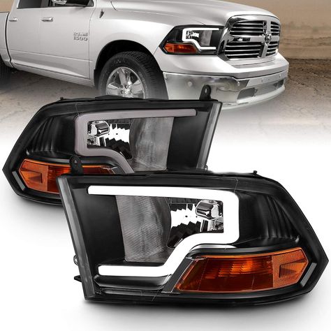 Dodge Ram 1500 Accessories and Mods - Black Replacement Headlights Assembly LED Bar for Dodge Ram 1500 2500 3500 Driver and Passenger Side Set, Fits: 09-18 Dodge RAM 1500, 10-18 RAM 2500/3500 (Do NOT Fit RAM Model with Factory PROJECTOR Headlights) Dodge Ram Truck Accessories, Dodge Ram 1500 Accessories, Dodge Ram Accessories, Truck Rims And Tires, Ram 1500 Accessories, Ram Trucks Accessories, 2012 Dodge Ram 1500, Black Headlights, Dodge Trucks Ram