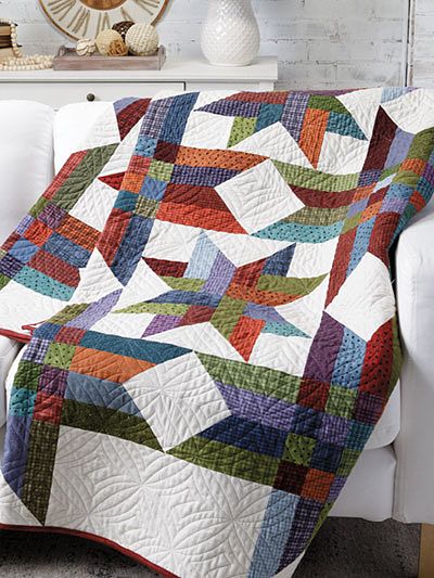 Flannel Makes This Striking Quilt Extra Cozy - Quilting Digest Bright Quilts, Flannel Quilts, Fat Quarter Quilt, Beginner Knitting Patterns, Patterned Bedding, Jellyroll Quilts, Star Quilt Patterns, Falling Stars, Needlework Patterns