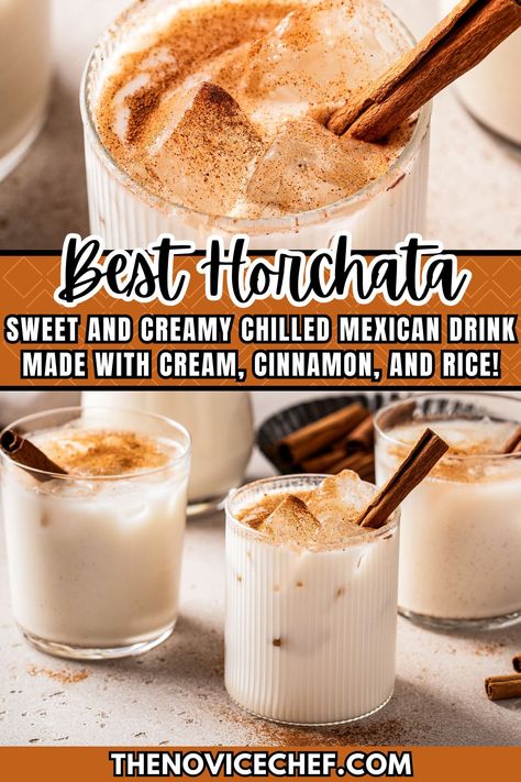 Sweet, creamy Horchata is a chilled Mexican drink made with cream, cinnamon, and white rice! It’s super easy to make with just ten minutes of prep. The secret to this perfect horchata recipe? A can of sweetened condensed milk! Mexican Rice Drink, Horchata Recipe With Condensed Milk, Mexican Horchata Recipe, Authentic Horchata Recipe Mexican, Horchata Recipe Authentic, Horchata Recipe Mexican, Easy Horchata Recipe, How To Make Horchata, Mexican Drink Recipes