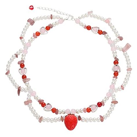 Y2k Strawberry, Strawberry Shortcake Costume, Strawberry Necklace, Necklaces Ideas, Pearl Beaded Necklace, Y2k Necklace, Crystal Choker Necklace, Crystal Choker, Beautiful Necklace