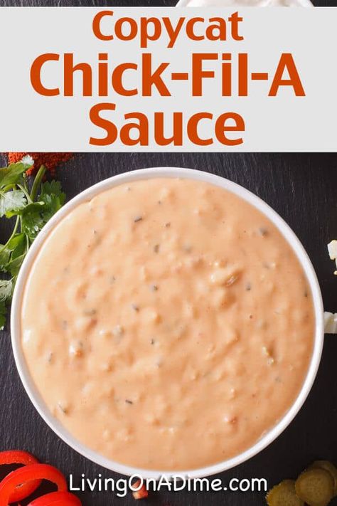 Copycat Sauce Recipes, Chick Fil A Chicken Sandwich Recipe, Chick Fil A Sauce Recipe, Copycat Chick Fil A Sauce, Chicken Sandwich Sauce, Living On A Dime, Burger Sauces Recipe, Copycat Chick Fil A, Chick Fil A Sauce