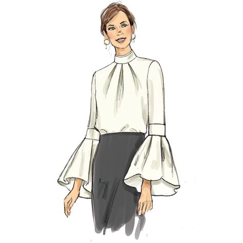 Misses Top with Sleeve and Cuff Variations Vogue Sewing Pattern 9285 | Sew Essential Spring Sewing, Sketches Dresses, Vogue Sewing, Dress Design Sketches, Vogue Sewing Patterns, Vogue Pattern, Ballet Fashion, Fashion Illustration Sketches, Illustration Fashion Design