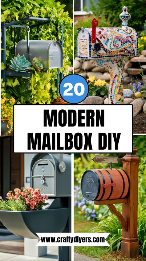 20 Modern Mailbox DIY [Easy To Make] Diy Mailbox Post How To Build, Cool Mailbox Ideas Unique, Mail Boxes Design, Kids Mailbox Ideas, Unique Mailbox Ideas Diy, Metal Mailbox Ideas, Mailbox Design Ideas, Creative Mailbox Ideas, Modern Mailbox Diy