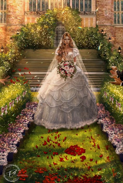 Feyre wedding, spring court, Rhysand, Tamlin, digital art, fanart, art, Feyre archeron, procreate, dress, bookworm, Nesta, wedding, Feyre, illustration, book, acotar, batboys Feyre Wedding Dress, Feyre Wedding, Feyre Tamlin, Sarah Maas, Sara J Maas, Roses Book, Feyre And Rhysand, A Court Of Wings And Ruin, Sarah J Maas Books