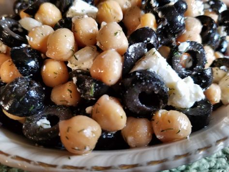 Black Olive and Chickpea Salad | The Re-Farmer Black Olive Salad, Black Olives Recipes, Olive Salad Recipe, Chickpeas Salad, Olive Snack, Black Chickpeas, Kids Breakfast, Truffle Salt, Space Food