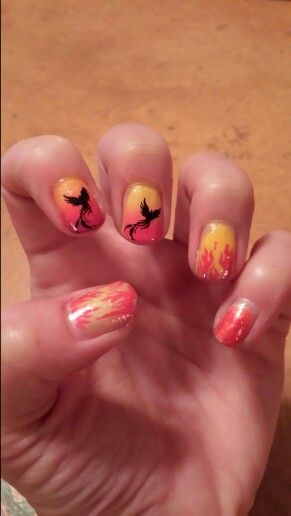 Phoenix nails design created by Amy Lowe Phoenix Nail Designs, Phoenix Nail Art, Phoenix Nails, Phoenix Design, Phoenix Rising, Simple Nail, Simple Nail Designs, Nail Inspiration, Easy Nail Art