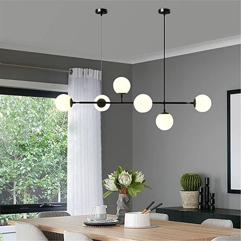 Ceiling Lights Above Dining Table, Off Centre Dining Room Light, Modern Globe Chandelier, Dining Lamp Ideas, Modern Dining Room Chandelier Ideas, Off Center Dining Room Light, Modern Light Fixtures Dining Tables, Dining Table Lamps Hanging, Dining Table Lights Hanging