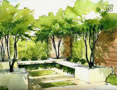 Croquis Architecture, Landscape Design Drawings, Landscape Architecture Drawing, Garden Drawing, Landscape Sketch, Architecture Graphics, Landscape Design Plans, Interior Sketch, Landscape Architecture Design