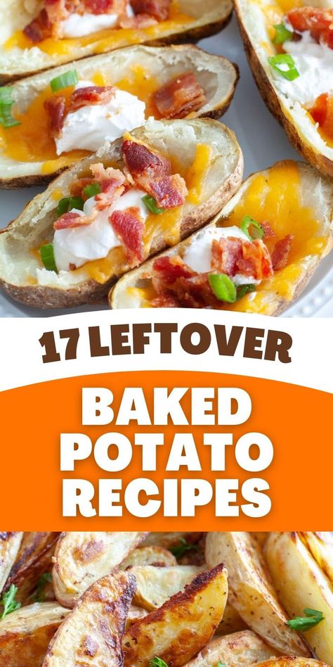 Potato skins and potato wedges. Leftover Baked Potato Recipes, Leftover Baked Potato, Baked Potato Fillings, Quick Potato Recipes, Leftover Baked Potatoes, Cooking Baked Potatoes, Leftover Potatoes, Good Recipe, Loaded Baked Potato Soup