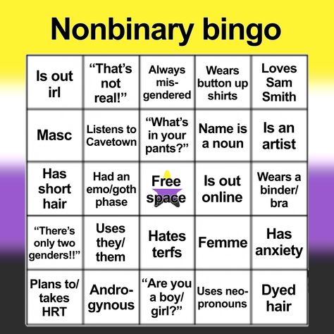 Gender Fluid Bingo, Nonbinary Bingo, Lgbtq Bingo Template, Pride Bingo, Trans Bingo, Gay Bingo, Lgbtq Bingo, Non Binary, Lgbt Sticker