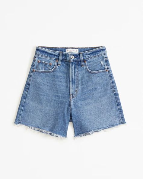 Women's High Rise Dad Short | Women's Bottoms | Abercrombie.com | Abercrombie & Fitch (US) Everyday Mid-rise Cotton Jean Shorts, Abercrombie Dad Shorts, High-rise Medium Wash Jean Shorts By Zara, Ambercrombie Jean Shorts, Dad Shorts, Abercrombie And Fitch Shorts, Low Rise Shorts, Abercrombie And Fitch Jeans, Dad Jeans