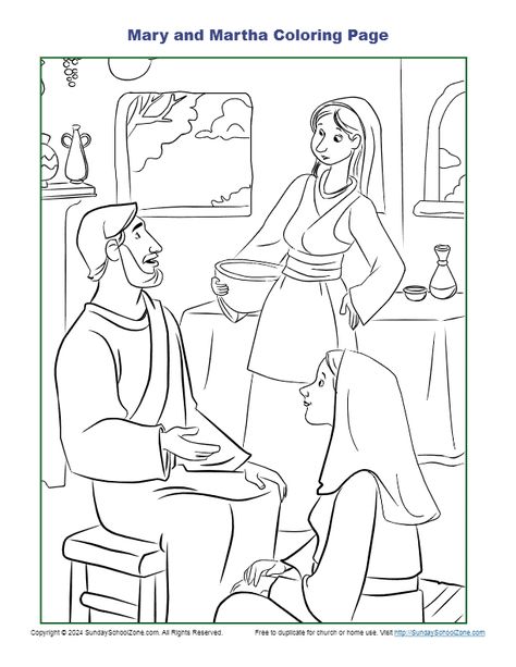 Mary And Martha Coloring Page, Mary And Martha Craft Kids Sunday School, Mary And Martha Craft, Mary And Martha Bible, Spot The Difference Puzzle, Jesus Calms The Storm, Childrens Sermons, Bible Mapping, Baby Moses