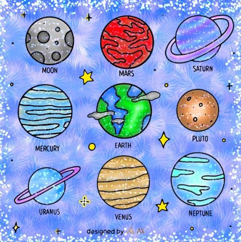 ｡•｡Art Studio By VeLynLy Jes｡•｡ Ornament Coloring, Solar System Projects For Kids, Earth Day Drawing, Christmas Ornament Coloring Page, Tata Surya, Solar System Projects, Planet Drawing, Planet For Kids, All Planets