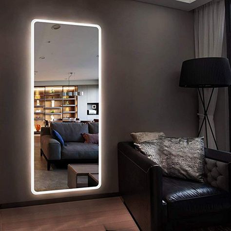 Amazon.com: H&A Full Length Large Led Floor Mirror - 65"x22" Rectangle Led Backlit Mirror - Oversized Rectangle Dressing Mirror with Touch Button for Bedroom: Home & Kitchen Mirror Wall Decor Bedroom, Full Length Mirror In Bedroom, Large Floor Mirror, Rectangular Bathroom Mirror, Mirror Wall Bedroom, Backlit Mirror, Mirror Design Wall, Mirror On The Wall, Dressing Mirror