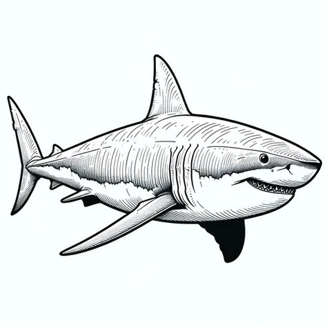 Great White Shark Tattoo, Great White Shark Drawing, Shark Tattoo Design, Nautical Tattoos, Shark Drawing, Shark Coloring Pages, Shark Tattoo, Animal Illustration Art, Nautical Tattoo