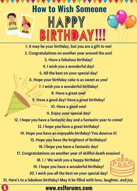 Birthday Wishes: 40+ Best Happy Birthday Wishes to Friends & Others! - ESL Forums Ugadi Wishes, Wishing Someone Happy Birthday, Happy Ugadi, Other Ways To Say, Teaching English Grammar, English Learning Spoken, Conversational English, English Vocab, Learn English Grammar