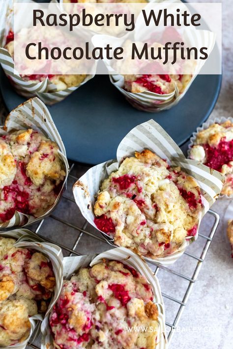 Raspberry Almond Muffins, White Chocolate Raspberry Muffins, Raspberry White Chocolate Muffins, Choc Muffins, Raspberry And White Chocolate Muffins, Raspberry Muffin Recipes, Sailor Bailey, Oatmeal Chocolate Chip Muffins, White Chocolate Muffins