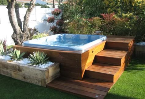 Outdoor jacuzzi ideas on a wooden deck with steps on the backyard. #Jacuzzi #pool #spa #nature #hottub #repin #hot #tub #pool #modern #nature #hot #tub #zen Whirlpool Deck, Hot Tub Landscaping, Deck Piscina, Hot Tub Patio, Hot Tub Designs, Hot Tub Gazebo, Gazebo Plans, Hot Tub Deck, Hot Tub Backyard