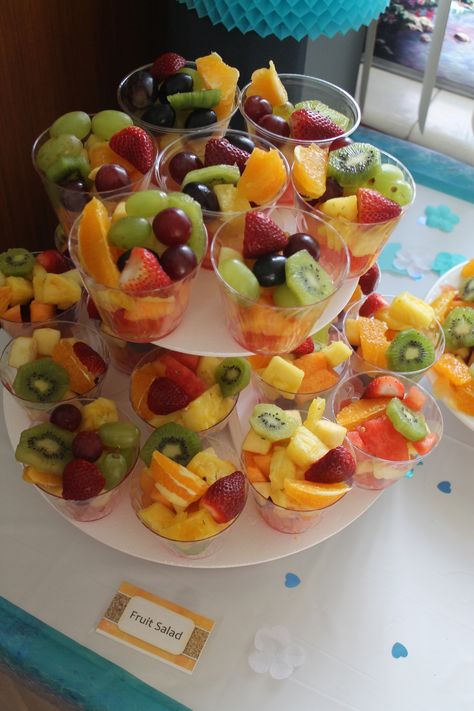 Fruit Cups Dessert Table, Fruit Cups With Lids For Party, Fruit In Cups Ideas, Fruit Cups For Baby Shower Ideas, Baby Shower Fruit Cups, Fruit Salad Cups For Party, Homemade Fruit Cups, Fruit Treats For Party, Fruit Cups For Wedding Reception