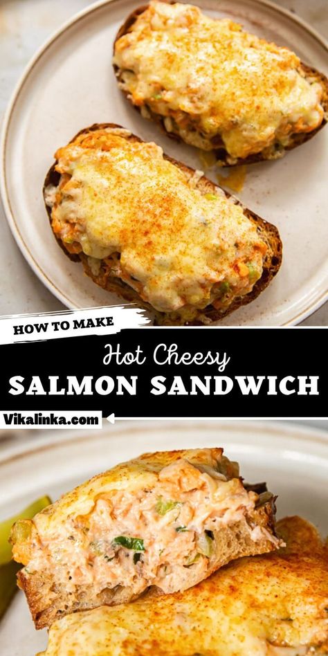 Love a tuna melt? Then you’ll love this hot salmon sandwich with a mix of canned and smoked salmon plus oozing melted cheese on delicious crusty bread! Salmon Melt Recipe, Recipes Using Smoked Salmon, Cheesy Salmon, Salmon Sandwich Recipes, Smoked Salmon Sandwich, Canned Salmon Recipes, Salmon Salad Recipes, Salmon Sandwich, Canned Salmon