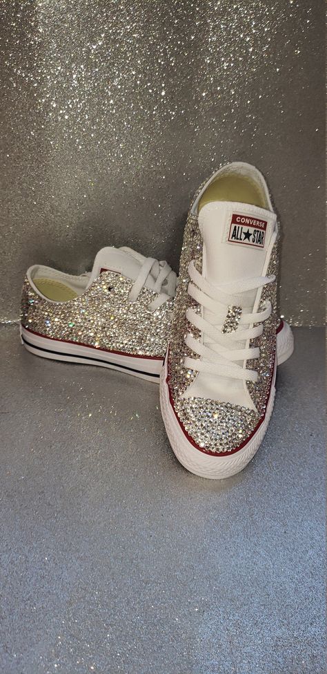 Converse For Wedding, Bedazzled Converse, Sparkly Converse, Rhinestone Converse, Bedazzled Shoes Diy, Sneaker Ball, Bedazzled Shoes, Baskets Converse, Tie Sneakers