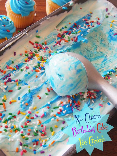 My daughter's birthday is coming up soon so I thought I'd try my hand at a homemade ice cream recipe. The problem is, I don't want to sit and churn, churn, churn No Churn Caramel Ice Cream, Homemade Birthday Cake Ice Cream, Birthday Cake Ice Cream Recipe, Fancy Deserts, Birthday Cake Ice Cream, Ice Cream Birthday Cake, Cake Ice Cream, Dream Food, Ice Cake