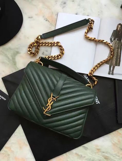 Buy Saint Laurent Large Classic College Bag In Matelasse Leather Green from www.ysloutletmall.com Cheap Saint Laurent Bags Outlet Sale Store with Large Discount, Free Worldwide Shipping...... Sac Yves Saint Laurent, Ysl Handbags, Saint Laurent Handbags, Saint Laurent Bag, Perfect Bag, Outfit Casual, Home Fashion, Chanel Boy Bag, Green Bag