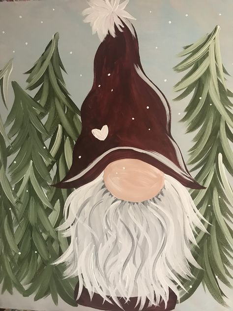 Christmas Gonk Painting, Christmas Painting Ideas Gnome, Christmas Gnome Paintings On Canvas Easy, Pictures Of Gnomes To Paint, Gnome Winter Painting, Christmas Gnome Acrylic Painting, Christmas Present Paintings On Canvas, Gnomes Paintings Easy, Easy Holiday Painting Ideas On Canvas