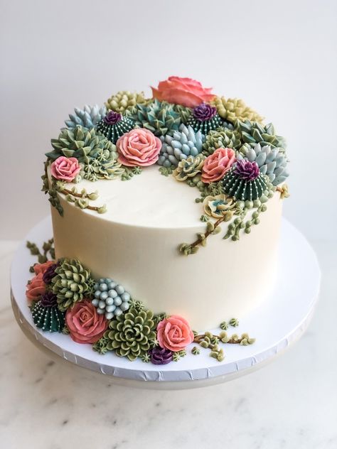 Succulent Cupcakes, Succulent Cake, Cactus Cake, Mini Torte, Simple Cake Designs, Gateaux Cake, Cute Baking, Fake Cake, Cake Decorating Designs