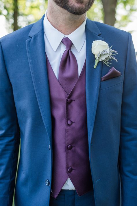 Navy Suit Purple Tie, Suit Purple Tie, Purple Groomsmen, Purple Waistcoat, Wedding Editorial Photography, Groom Blue Suit, Men Suits Blue, Navy Suit Wedding, Suit Purple