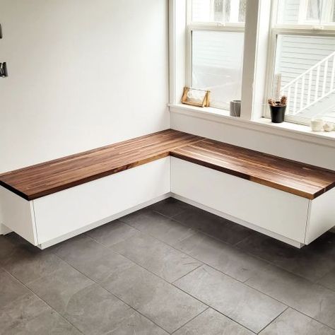 Butcher Block Benches – Luna Carpentry Butcher Block Bench, Dining Room Banquette, Bench Seat Dining, Mudroom Bench With Storage, Navy Cabinets, Block Bench, Wall Bench, Mudroom Laundry, Dining Room Bench Seating