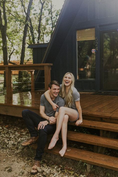 Glamping Picture Ideas, Cabin Photoshoot Photo Ideas, Riverside Photoshoot, Camping Photo Ideas, Cabin Airbnb, Lost Woods, Simple Elopement, Cabin Elopement, Prenuptial Photoshoot